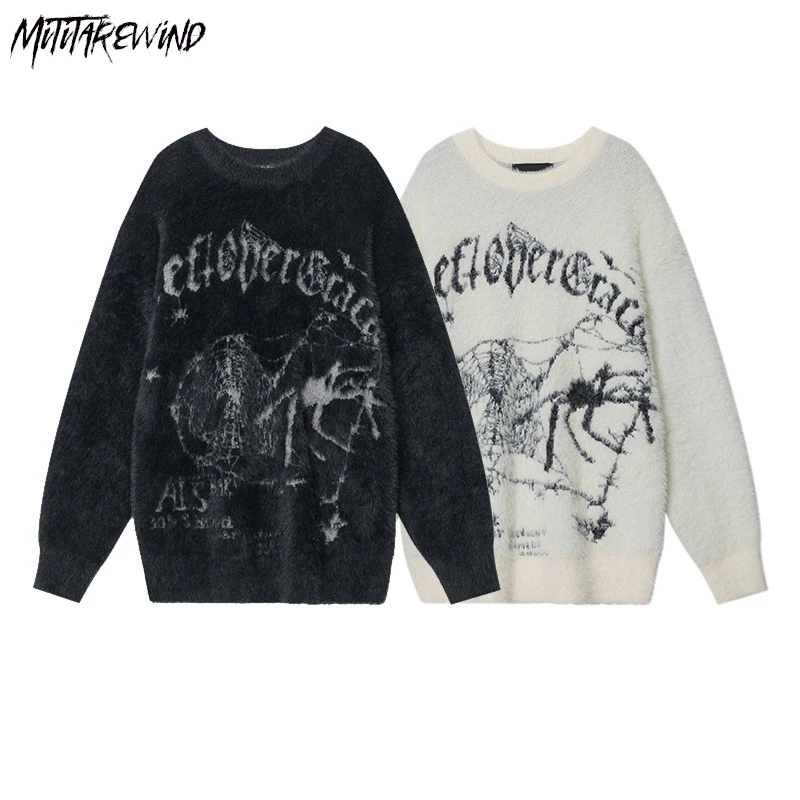 

Европейский стиль, Повседневная Уличная одежда для пар, вязаный Модный Новый пуловер с круглым вырезом, теплые свободные универсальные топы с графическим рисунком