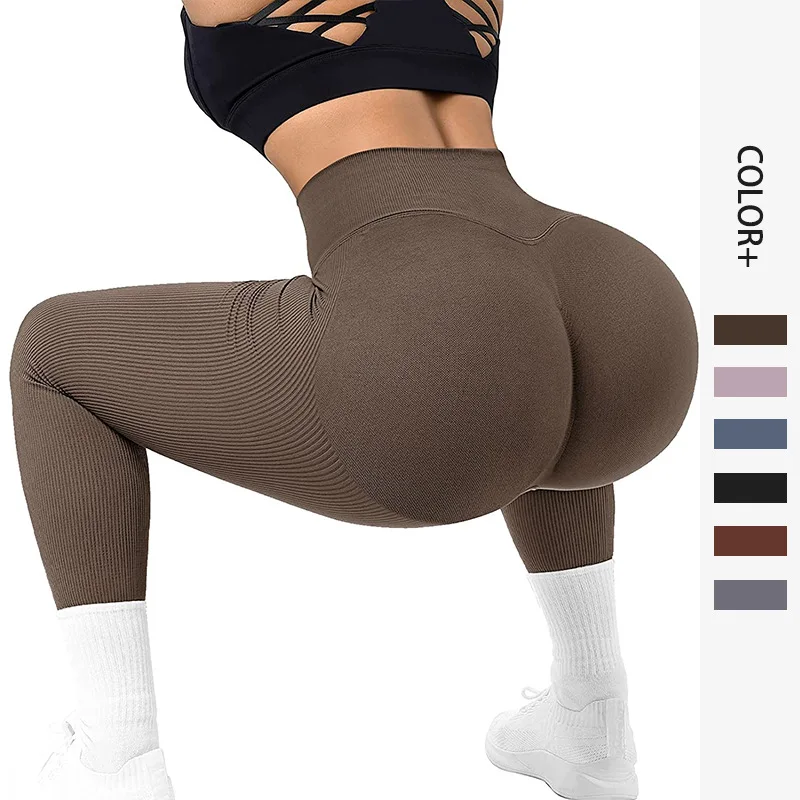 

Ribbed Yoga Pants High Waisted Gym Leggings Sport Women Fitness Seamless Female Legging Tummy Control Running Training Tights