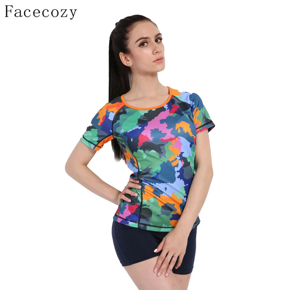 Facecozy женская летняя камуфляжная футболка из чистого полиэстера, тонкие быстросохнущие топы с круглым вырезом, футболки для активного отдых...