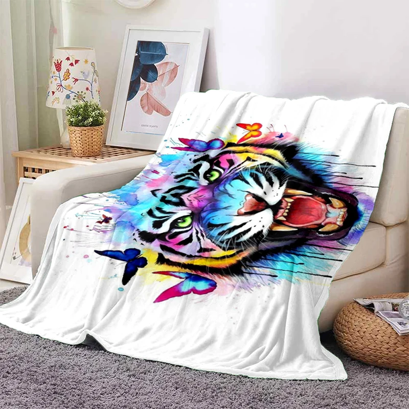 

3D Printed Tiger Blanket Soft Plush Flannel Throws Blankets for Sofa Bed Couch Best Gifts All Season Light Bedroom Warm Decke