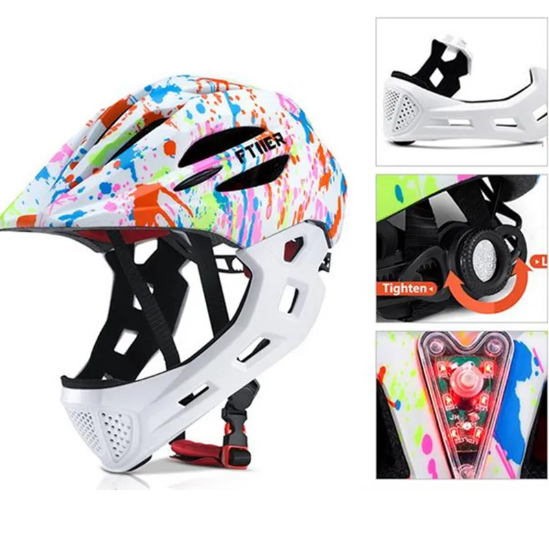 

Outdoor Sports Children's Full Face Helmet Balance Bike Scooter Bike Riding Helmet Children's Helmet with Light and Insect Net 2