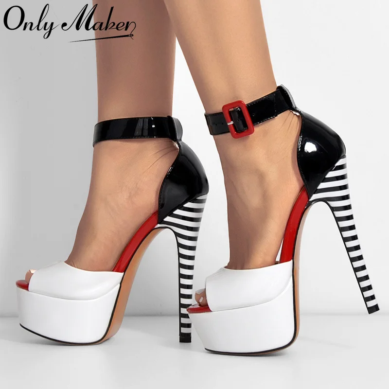 

Onlymaker Women Platform Sandals Peep Toe Thin Heels Ankle Strap Zebra Stripes Party Dress Summer Lady Shoes Big Size Sandals