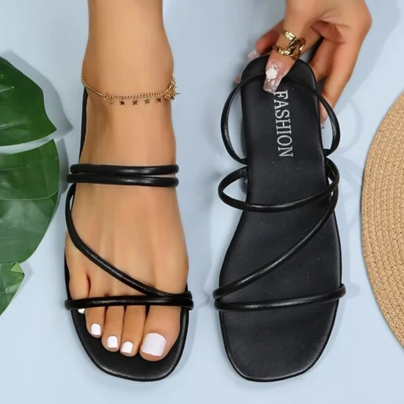 

Summer Women Slides Criss Cross Design Casual Women Flat Sandals External Wear Sandy Beach Sexy Open Toes Slippers Women Shoes