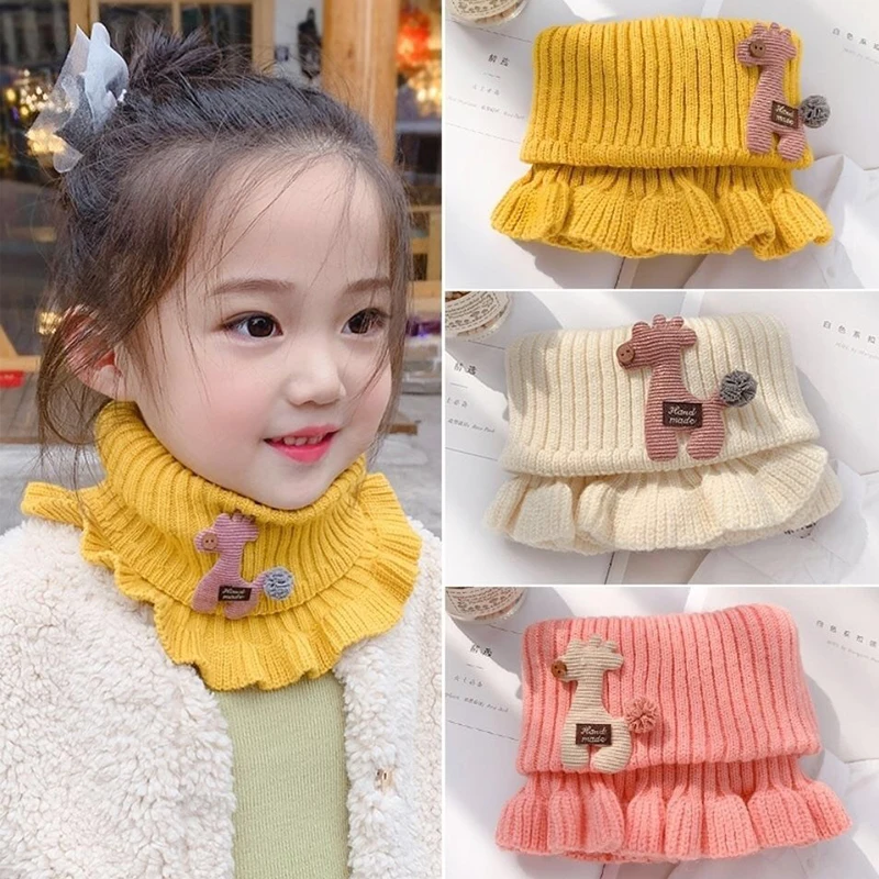 

1-5Y Winter Baby Scarf Cute Cartoon Giraffe Ruffle Girls Kids Neck Warmer Outdoor Warm Elastic Knitted Newborn Children Scarves
