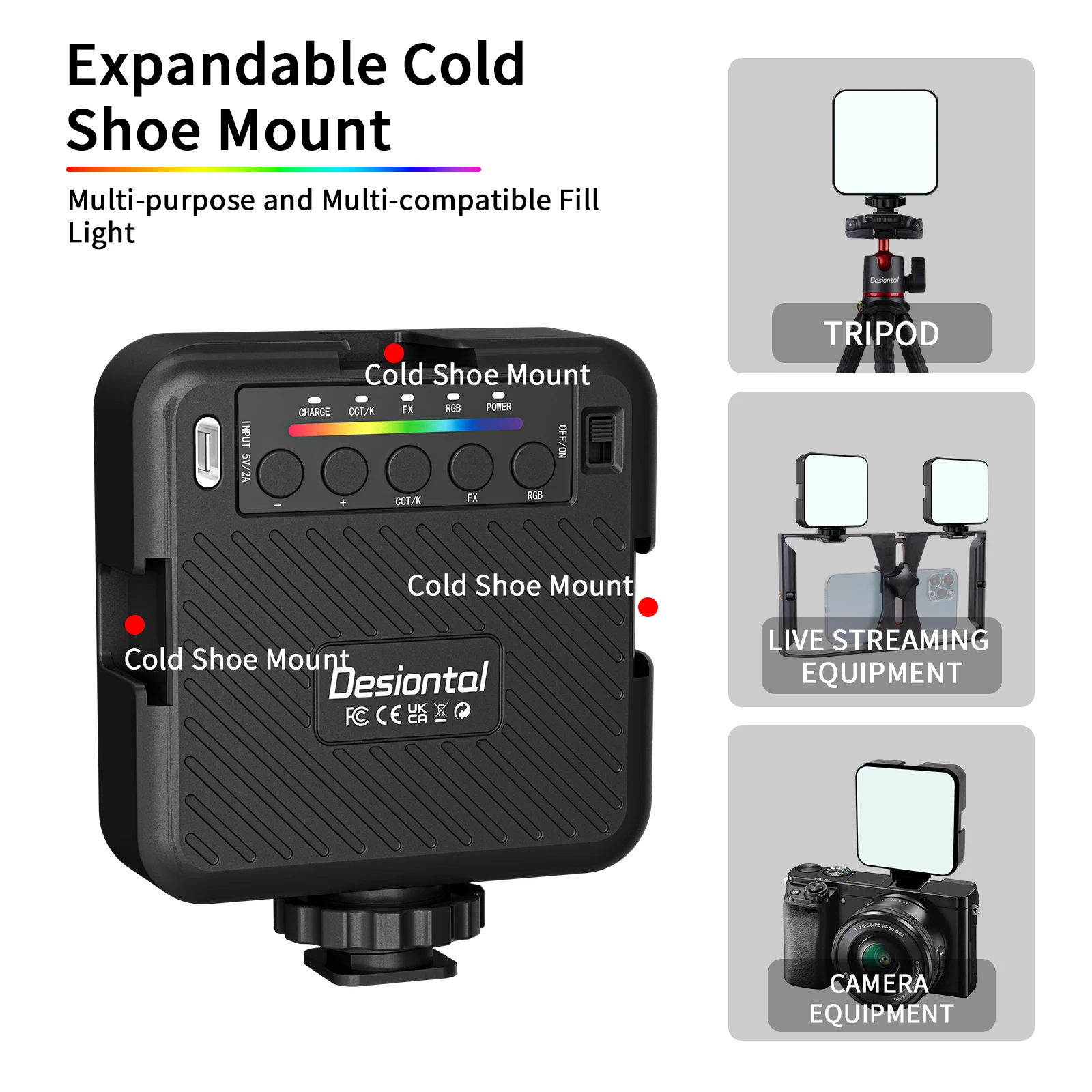Полноцветный светодиодный светильник Desiontal X1 RGB для видеосъемки 2500K-6500K Mini Fill 3