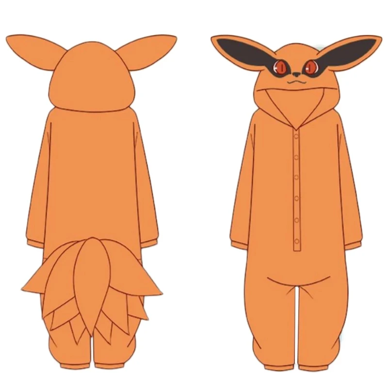 

Anime Naruto Kurama Kyuubi Fox Cosplay Costume Kigurumi Adult Unisex Pajamas Flannel Jumpsuit Sleepwear Onesies