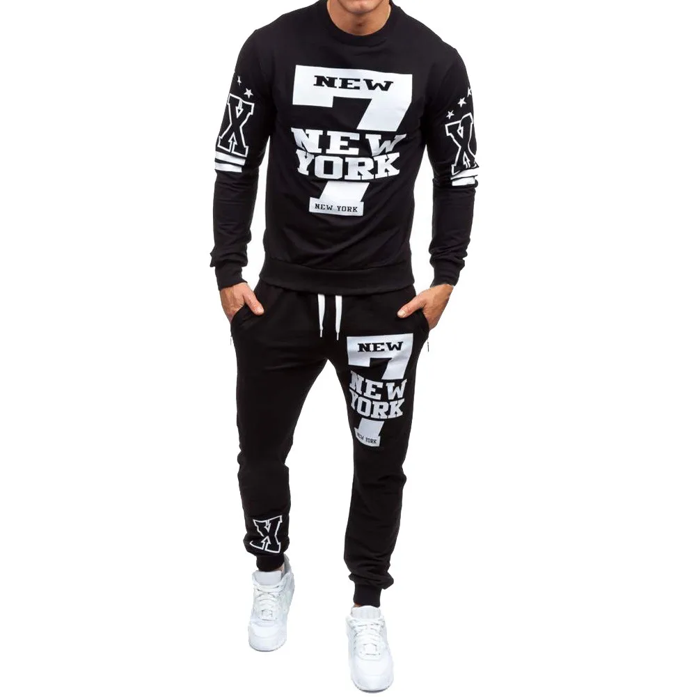 

Men's Autumn Winter Printed Sweatshirt Top Pants Sets Sports Suit Tracksuit Light Steel Hoodie Mens Jogging Suits Sets