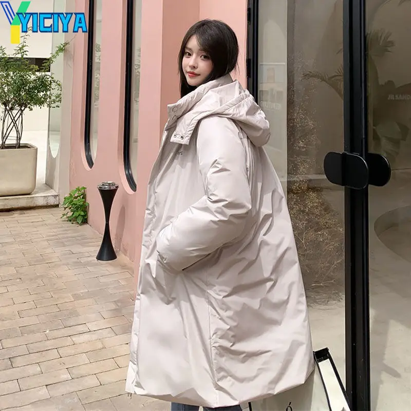 YICIYA Bomber Women Long Thicken Down Coat Winter Black Warm Parkas 2022 Long Sleeve Windbreaker Jackets Women Bombers Coats Met