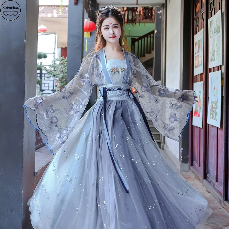 

Китайские традиционные платья ханьфу XinHuaEase, женский костюм для косплея, танцевальный костюм, одежда для девочек в стиле древней Феи династи...