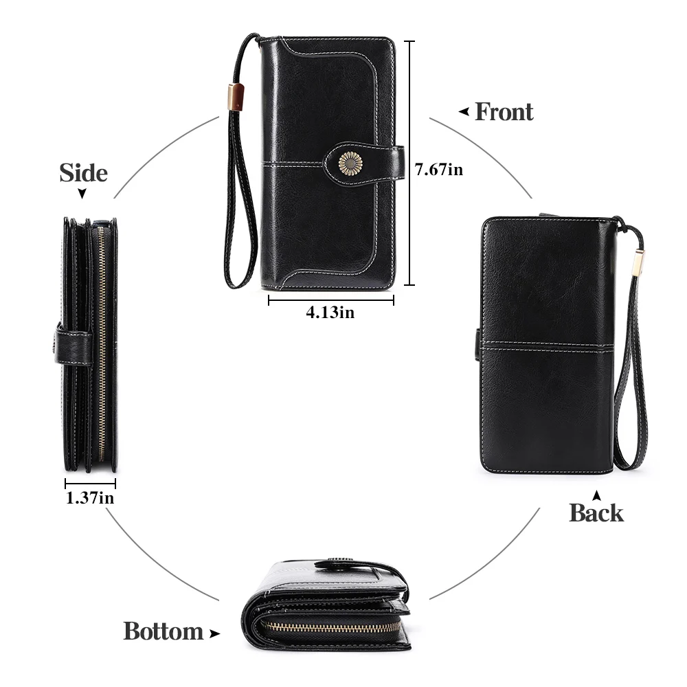 Genuine Leather Wallet For Women Clutch Female Purse Long Money Bag Zipper Coin Wallet Luxury Wristlet Phone Hasp Wallets