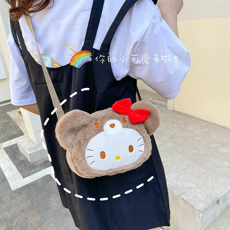 Купи Sanrio Hello Kitty Cartoon Shoulder Bags Kawaii  KT Cat Animal Plush Toys Bag Anime Stuffed Cross Body Bag Girls Fashion Gifts за 653 рублей в магазине AliExpress