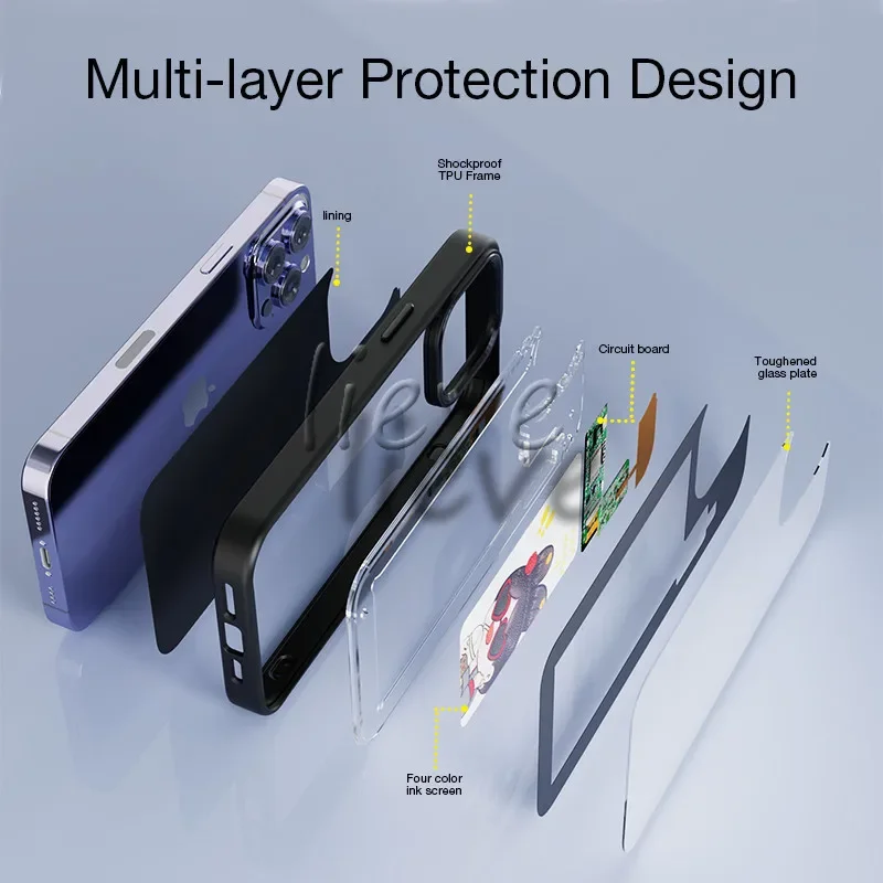 Fashion Nfc Function Case For iPhone 16 15 14 13 12 11 Pro ProMax DIY E Ink Screen Phone Cover Cartoon Battery Free