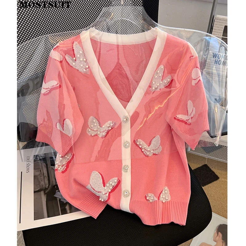 

Женский трикотажный кардиган с V-образным вырезом и коротким рукавом