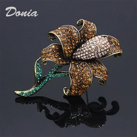 donia jewelry new retro full zircon lily shape coat brooch brooch scarf accessories female pendant brooch dual purpose