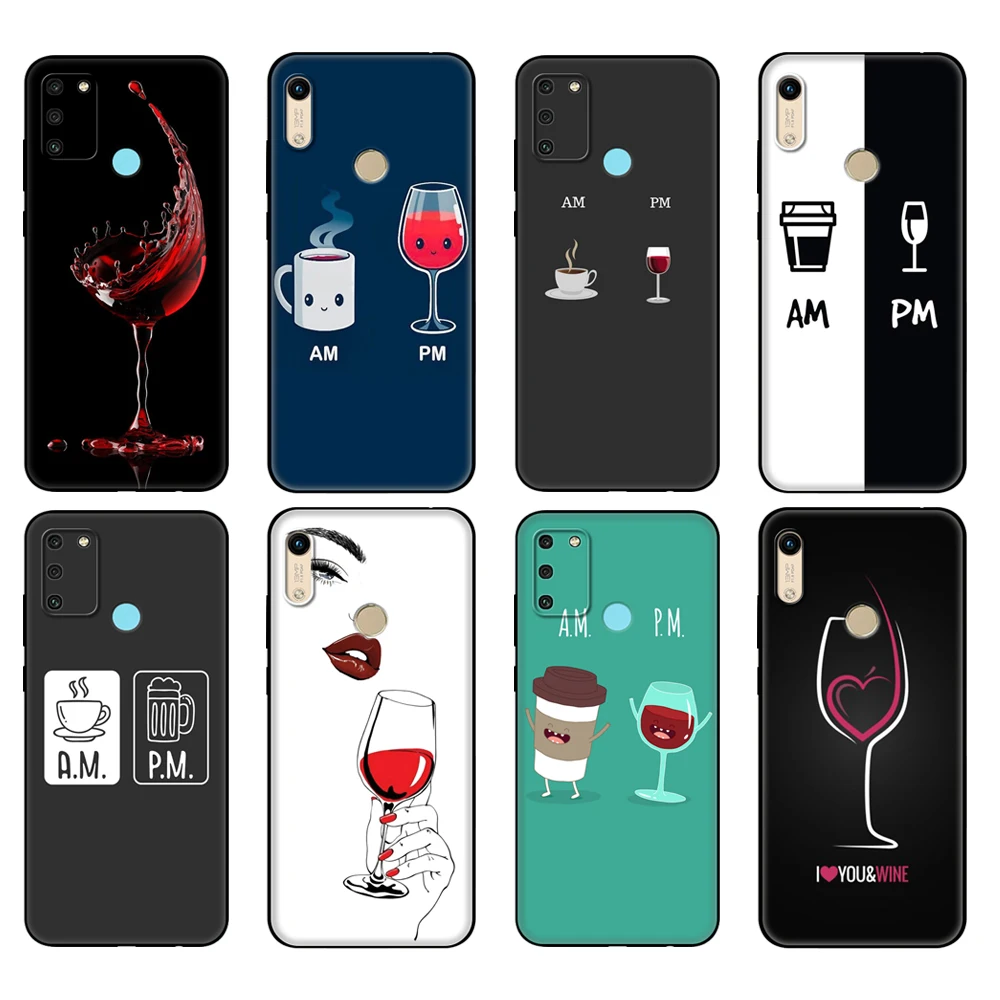 

Black tpu Case For Honor 8a Prime 8s 9 10X Lite 9A 9C 9X Premium Pro 9S Case Cover Coffee Wine Cup
