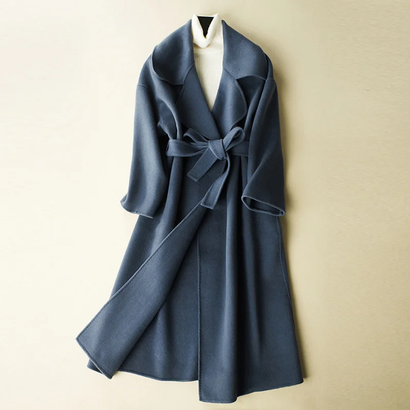

Woolen Double-sided Women Cashmere Coat Korean Wool Coat Women Long Trench Coats Fashion Female Belted Overcoat Zm