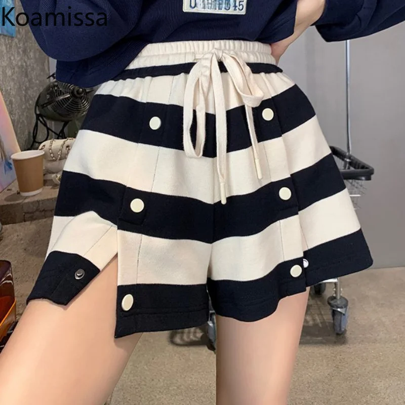 Koamissa Fashion New Women Striped Shorts Ladies High Waist Slimming Summer Short Femme Loose Causal Wide Leg Pants Ropa Mujer