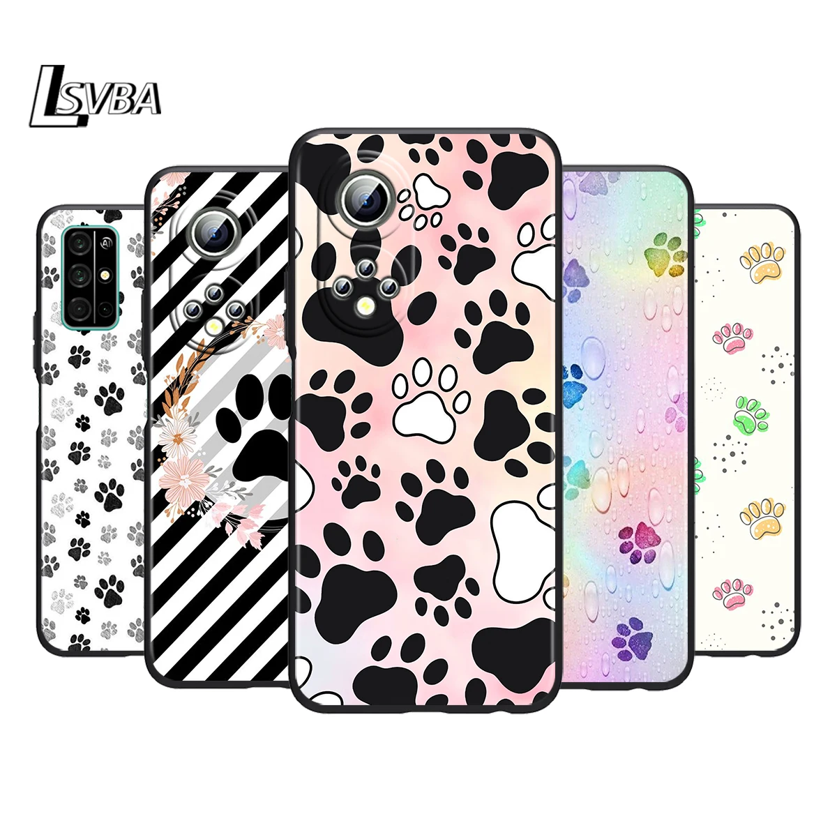 

Cat Dog Footprints Silicone Cover For Honor 60 50 SE 30 30i 20 20S 20E 9S 9A 9C 30S 7C Pro Lite Black Phone Case Coque