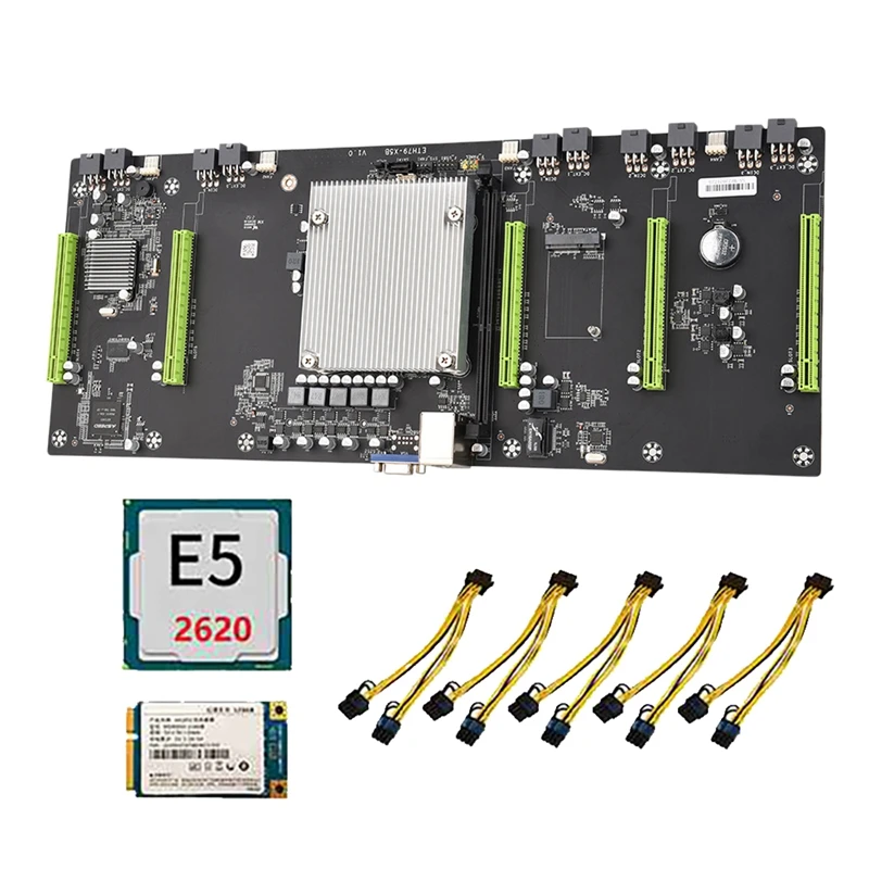 

ETH79-X5B BTC Mining Motherboard With E5 2620 CPU+128G SSD+5Xpower Cable LGA2011 DDR3 5 PCIE 16X Slot 80Mm SATA2.0+MSATA