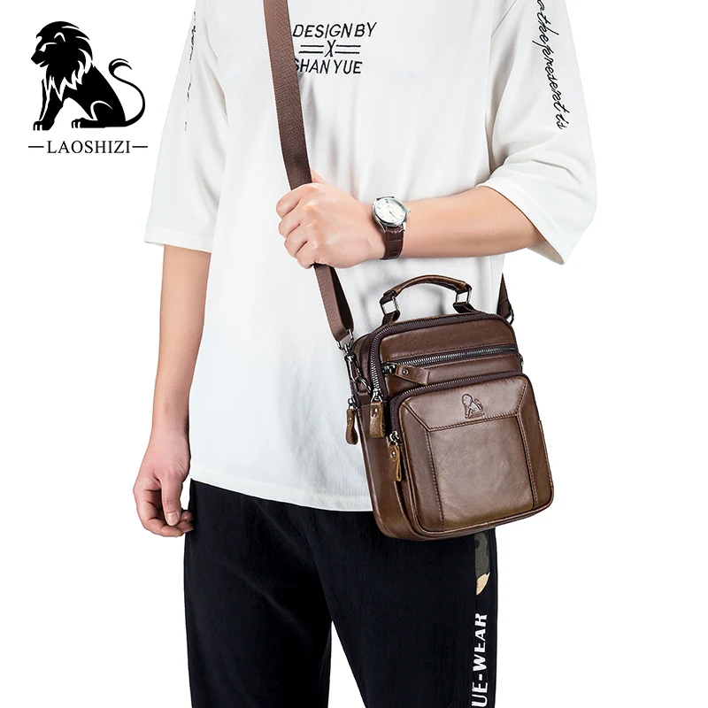 LAOSHIZI LUOSEN Top leather men's messenger bag multifunctional foreign trade European and American trend men's bag