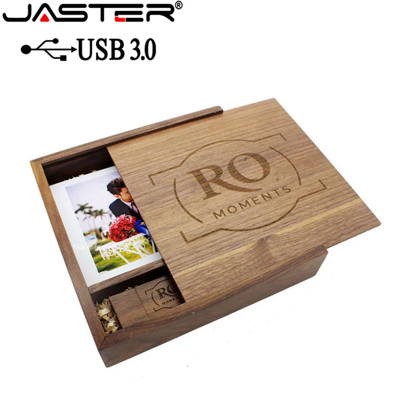 JASTER USB 3.0 עץ אלבום תמונות usb + תיבת usb דיסק און קי pendrive 4gb 16gb 32gb 64gb photographyWedding מתנה (170mm * 170mm * 35mm)