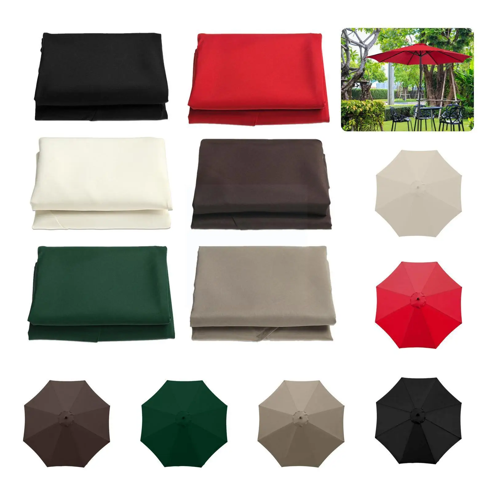 

2.7m Parasol Replaceable Cloth Polyester without Stand Patio Garden Umbrella Cover Waterproof Outdoor Sunshade Canopy Banan Q6D8