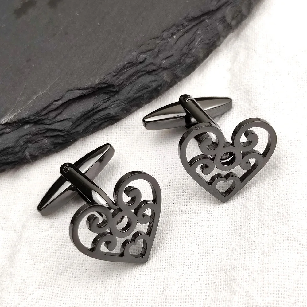 Heart-Shaped Men's And Women's Cufflinks Lovers Gift Wedding Stainless Steel Shirt Cufflinks Men's Jewelry Accessories Wholesale