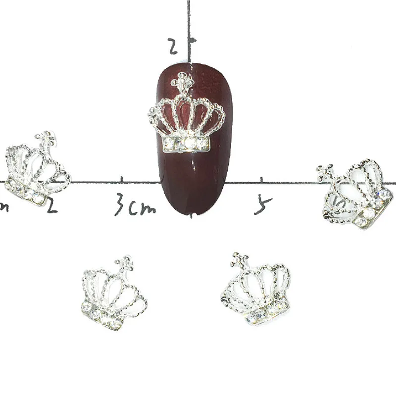Серебряная Роскошная корона украшения для ногтей кавайная королева Стразы