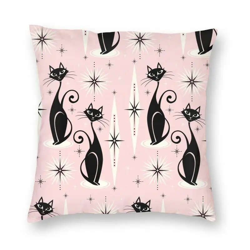 

Cat Kitty Cushion Cover Mid Century Meow Retro Atomic Kitten Soft Modern Throw Pillow Case For Sofa Pillowcase 45*45 CM