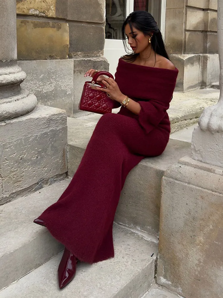 Модный винно-красный вязаный свитер с длинными рукавами элегантный мягкий