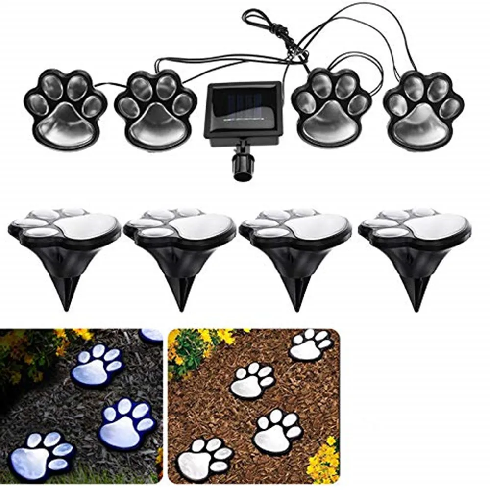S Set set of 4 led Solar Powered Cat Animal Paw Print LED Lights Garden Outdoors light Path Walkway Lawn Decoration Light