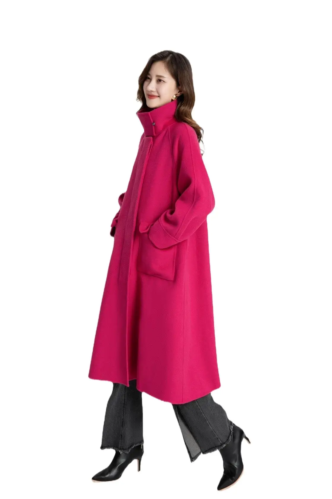 

2023 Women's Clothing Reversible Wool Extended Lapel Fashion Loose Wool Wool Coat Autumn Winter New