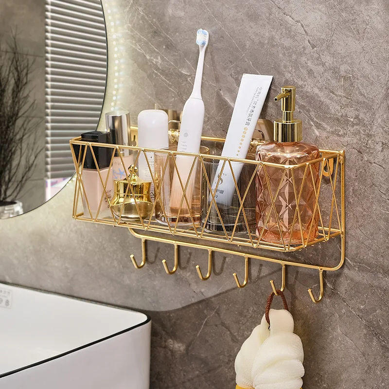 

Wall Mounted Adhesive Hook Shelf Rack Iron Hanger Holder Clamp Organizer Metal Bathroom Shelves Bathroom Hardware Organization