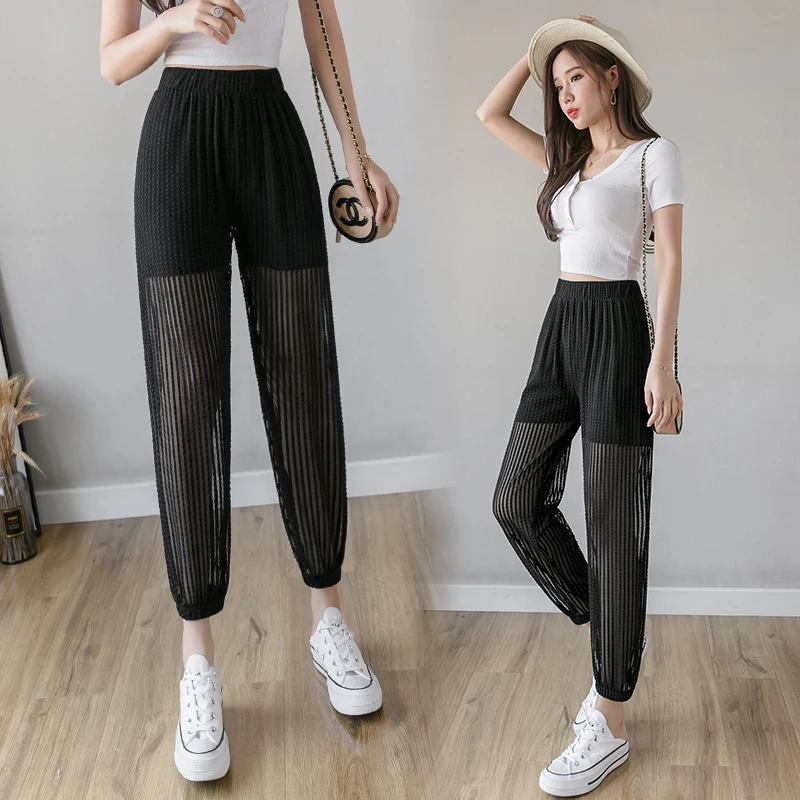 Cheap wholesale 2022 spring summer new fashion casual Popular long women Pants woman female OL streetwear  Mesh Chiffon Leggings