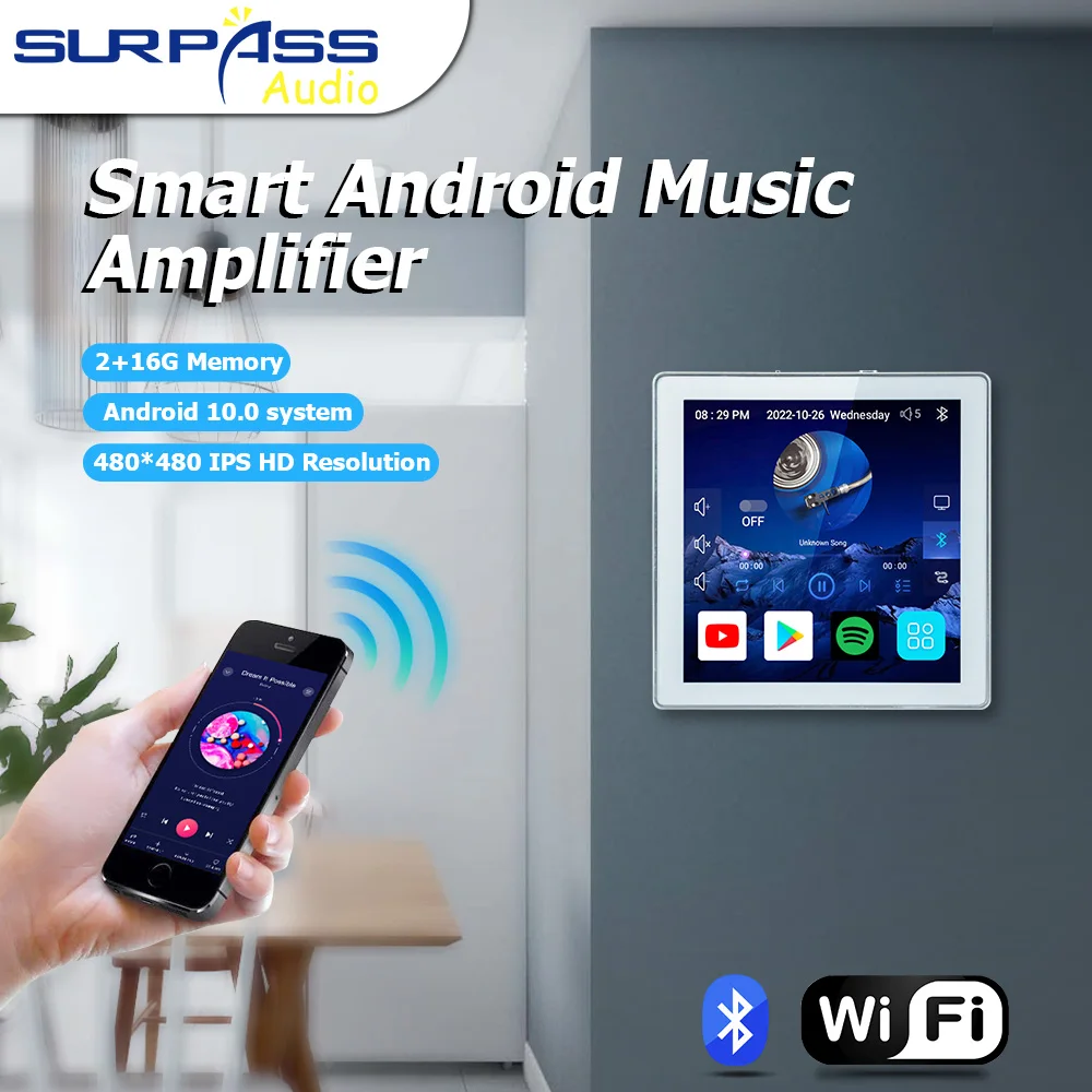 Sound Wifi Bt Wall Amplifier 4'' Touch Screen Android 10.0 S