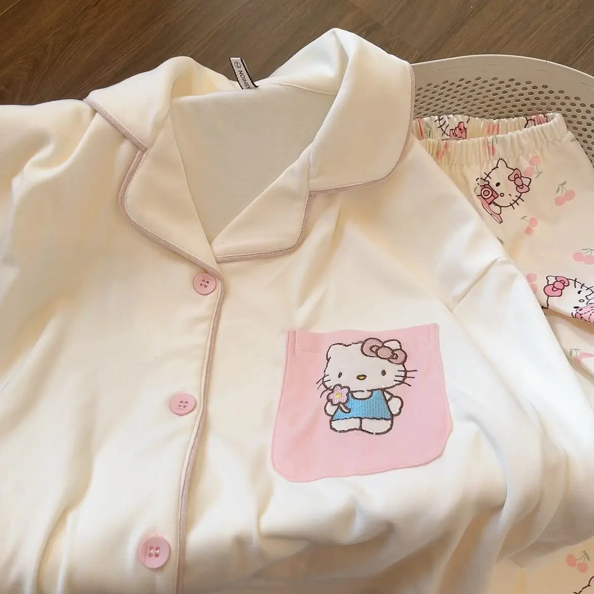 Kawaii Sanriohellokitty пижамный комплект для девочек осенне-зимние брюки с длинными