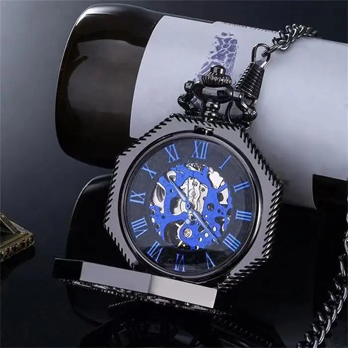 Vintage Charm Black Unisex Fashion Roman Number Quartz Steampunk Pocket Watch Women Man Necklace Pendant with Chain Gifts P427