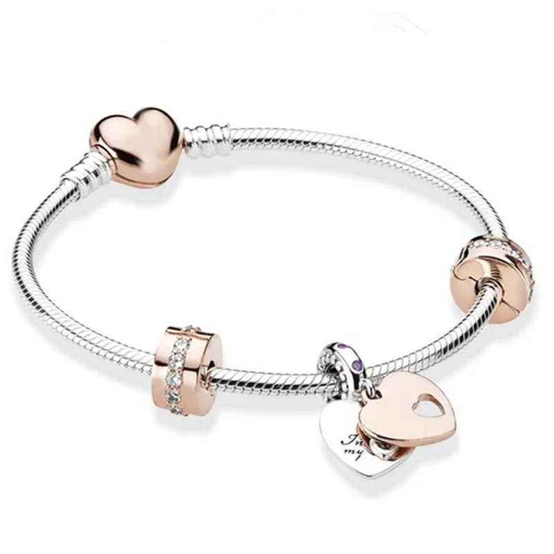 

Grier Heart-shaped Pendant Bracelet Fit Women's Jewellery Snake Chain Rose Gold Metal Fashion Girls Fine Bracelets