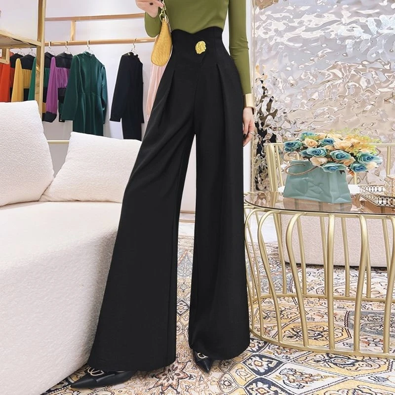 

Women's Clothing Commuter High Waist Wide Leg Trousers Office Lady All-match Solid Fashion LooseSuit Pants