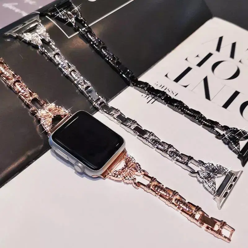 Diamond Metal Strap for Apple Watch Band serie 8 7 6 SE 5 4 Correa 38/40mm 42mm 44mm Iwatch Loop 41mm 45mm Bracelet Wrist Woman