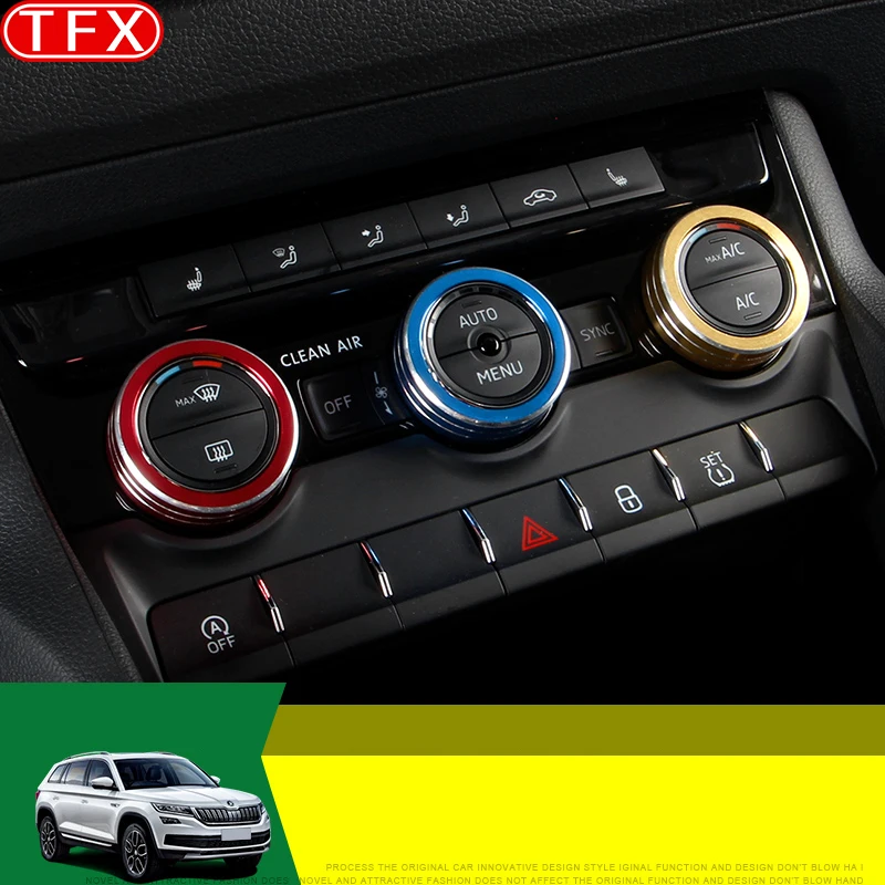 

For Skoda Kodiaq 2017-2020 Car Styling Air Conditioning Knob Ring Ignition Cover Key Ignition Frame Decoration Auto Accessories