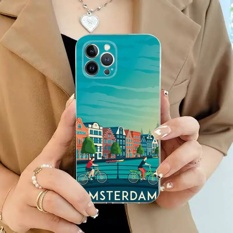 Чехол для телефона с изображением города Амстердама iPhone XR X XS Max 14 13 Pro 11 12 Mini 6 7 8 plus