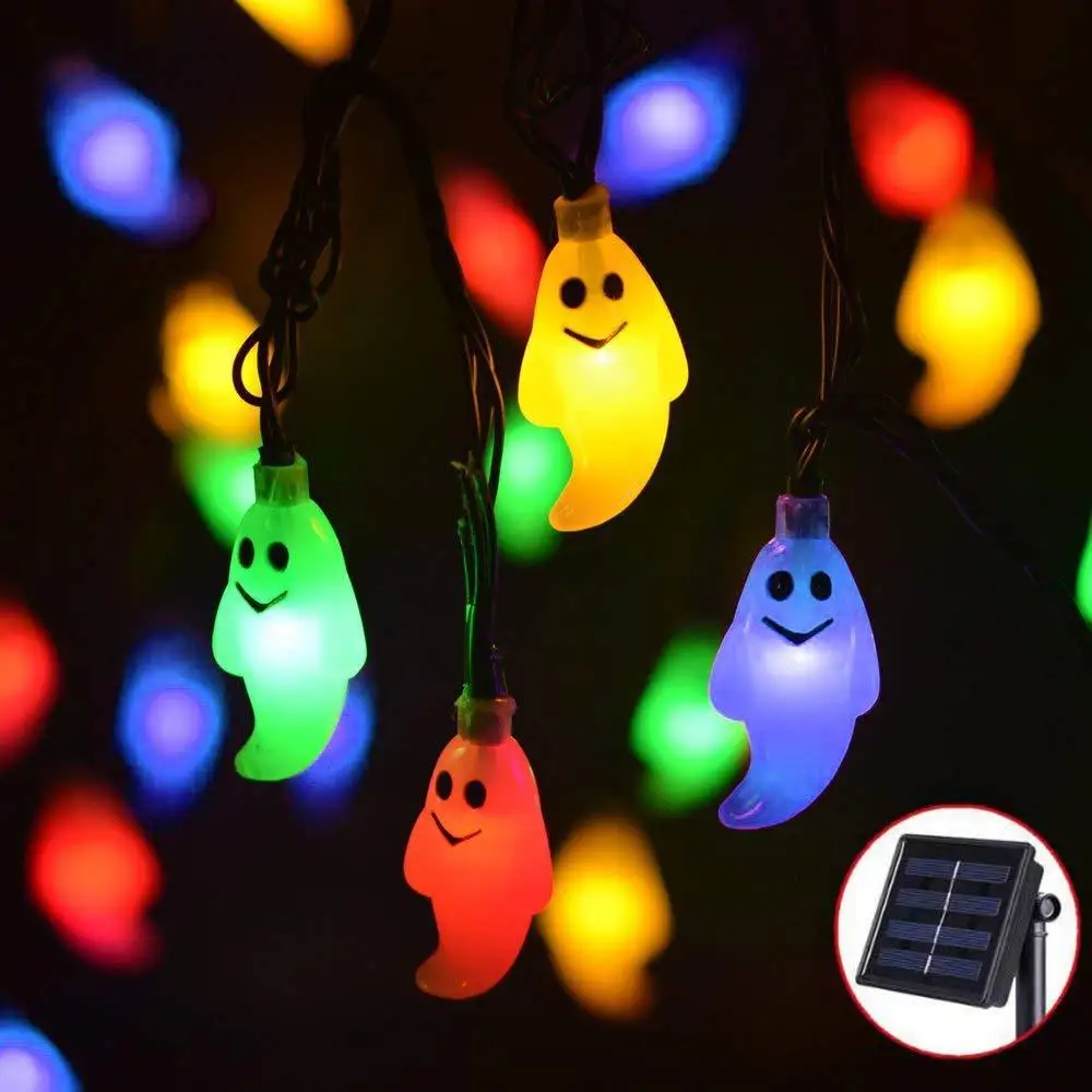 Solar LED Ghost String Lamp Outdoor Fairy Light With Solar Panel Waterproof Christmas Halloween Decoration Of Yard And Garden