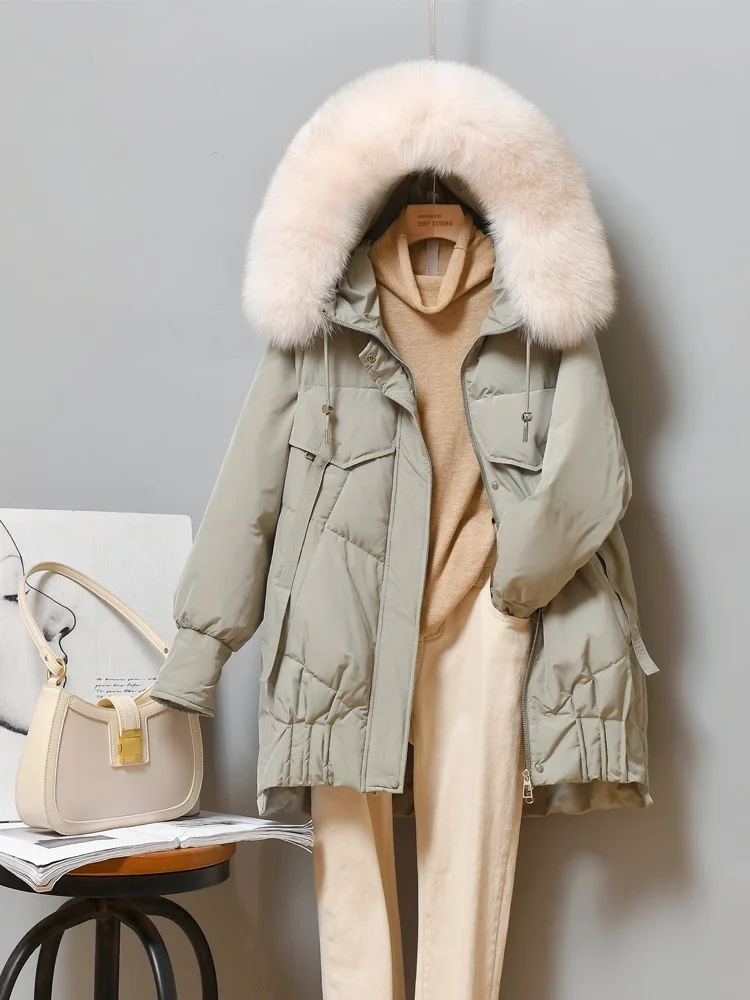 Women Down Jacket New Casual Style Fox Fur Collar White Duck Down Jackets Autumn Winter Warm Coats And Parkas Female Outwear