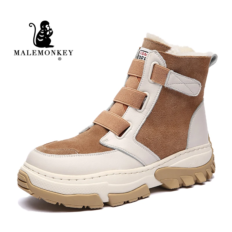 

Зимние женские ботинки; Кожаная обувь на платформе для пеших прогулок; Коллекция 2022 года; Высококачественная теплая шерстяная Нескользящая Женская хлопковая обувь; Botas Mujer