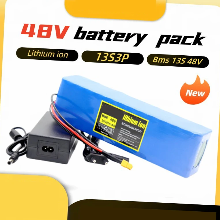 

48V 20Ah 1000w 13S3P XT60 48V Lithium Ion Battery Pack 20000mAh for 54.6v E-bike Electric Bicycle Scooter with BMS + Charger