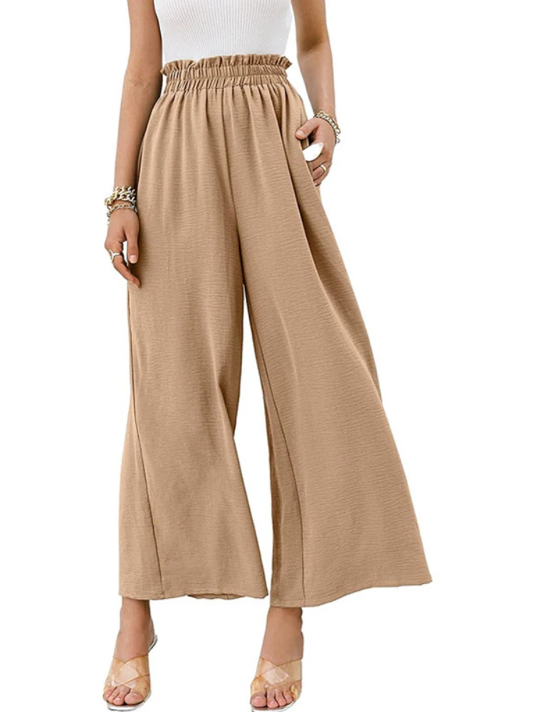 Spring Summer 2023 New Women Pants Fashion Street Clothes Women Solid Color Waist Pants Loose Casual Pants Lady Wide-leg Pants