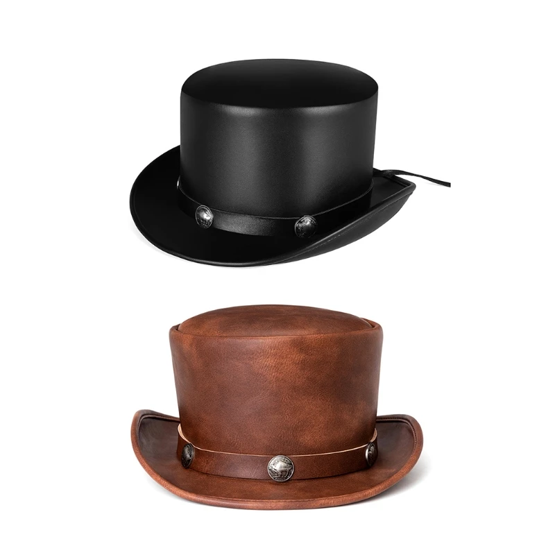 

2023 New PU Leather Gentleman Hat Magic Hat Punk for Costume Cosplay Hat Accessories