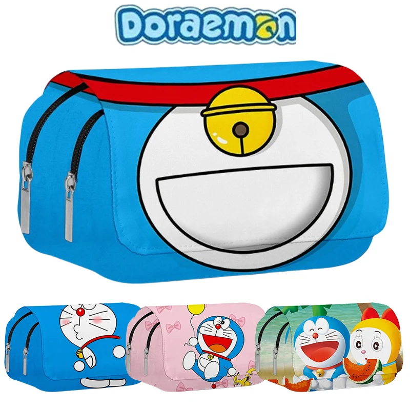 Фото Doraemon мультфильм большой емкости пенал аниме портативный холст двухслойный пенал канцелярские школьные принадлежности сумка для ручек №1