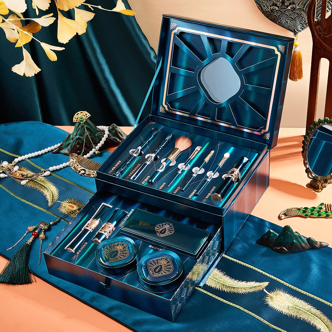 Набор для макияжа в китайском стиле 12 шт. помада тушь тени век кисти набор